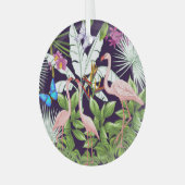 Flamingo's, tropische planten: . glas ornament (Voorkant links)