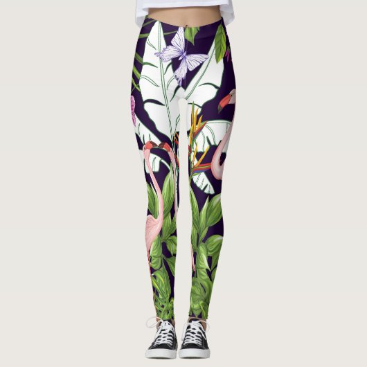 Flamingo's, tropische planten: . leggings (Voorkant)