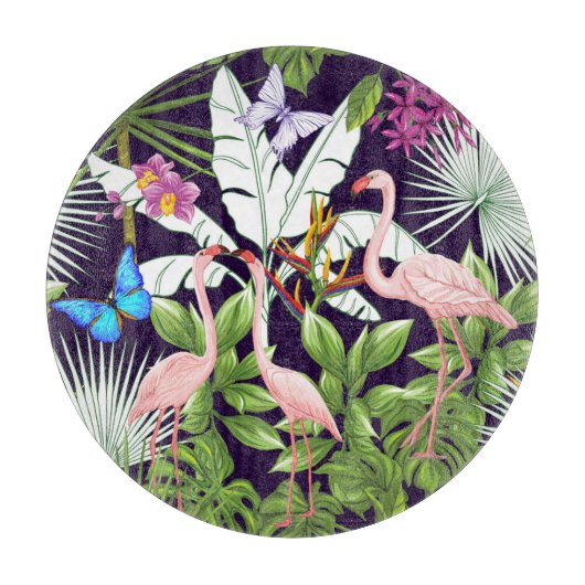 Flamingo's, tropische planten: . snijplank (Voorkant)