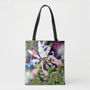 Flamingo's, tropische planten: . tote bag