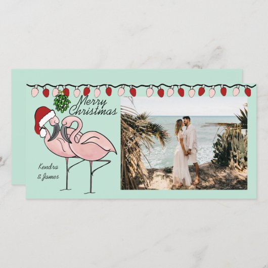 Flamingo's van maretak feestdagenkaart (Voorkant / Achterkant)