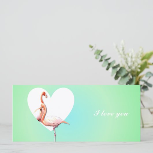 Flamingo's verliefd op minty groene achtergrond (Staand voorkant)