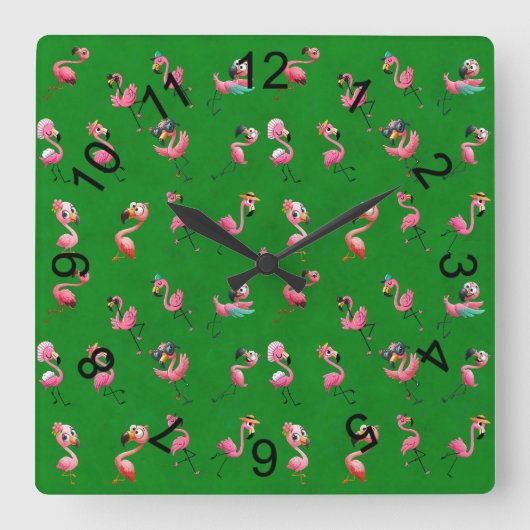 Flamingos Vierkante Klok (Voorkant)