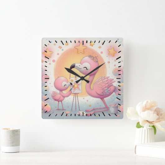 Flamingos Vierkante Klok (Huis)