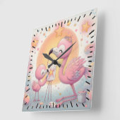 Flamingos Vierkante Klok (Hoek)