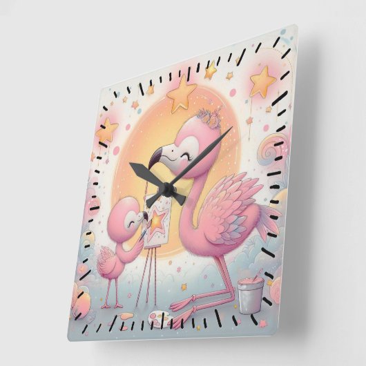 Flamingos Vierkante Klok (Hoek)