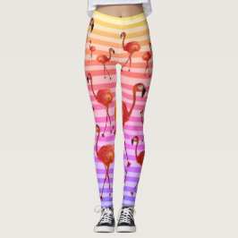 Flamingos Vogels leggings, Strepen achtergrond Leggings