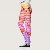 Flamingos Vogels leggings, Strepen achtergrond Leggings (Links)