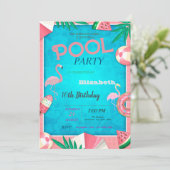 Flamingos Watermeloen IJs Zwembad Verjaardagsfeest Kaart (Staand voorkant)