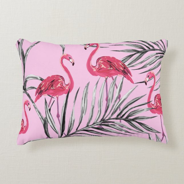Flamingo's,  waterverf. accent kussen (Voorkant)
