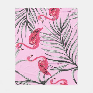 Flamingo's,  waterverf. fleece deken
