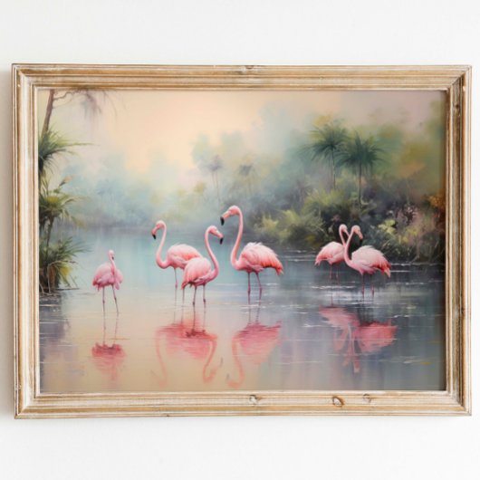 Flamingos Zeegezicht Oerwoud Waterverf Print