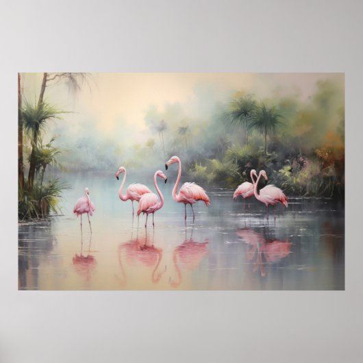 Flamingos Zeegezicht Oerwoud Waterverf Print (Voorkant)