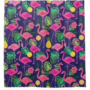 flamingo's, zomerelementen douchegordijn