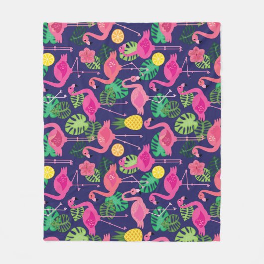 flamingo's, zomerelementen fleece deken (Voorkant)