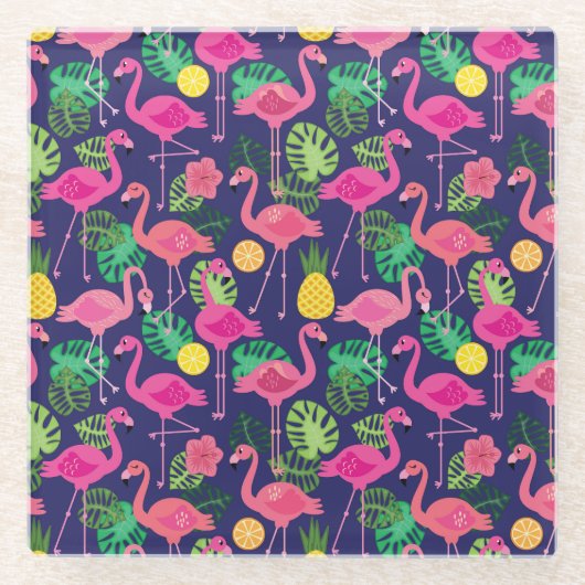 flamingo's, zomerelementen glazen onderzetter (Voorkant)