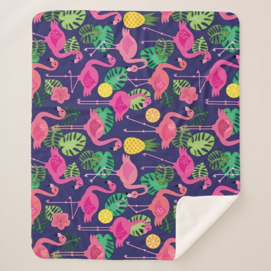 flamingo's, zomerelementen sherpa deken (Voorkant)