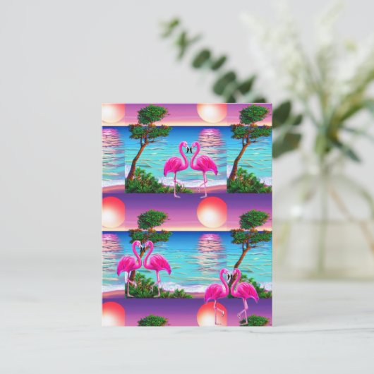 Flamingo's Zon Briefkaart (Staand voorkant)