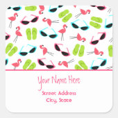 Flamingo's & Zonnebril Adres Sticker (Voorkant)