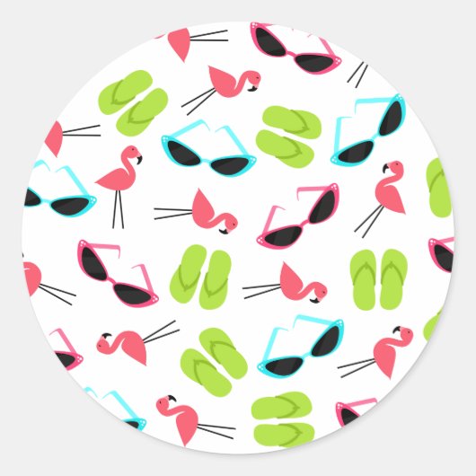 Flamingo's & Zonnebril Envelop Seal Sticker (Voorkant)