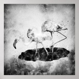 Flamingo's Zwart-wit Waterverf Poster