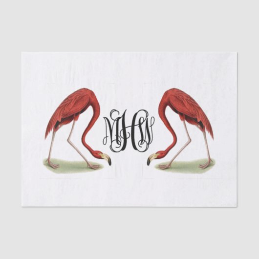 Flamingo's Zwarte Wingeschrift Monogram DIY BG Tissuepapier (Voorkant)