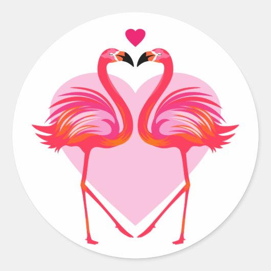 Flamingovogels met hartframe houden van ronde sticker (Voorkant)