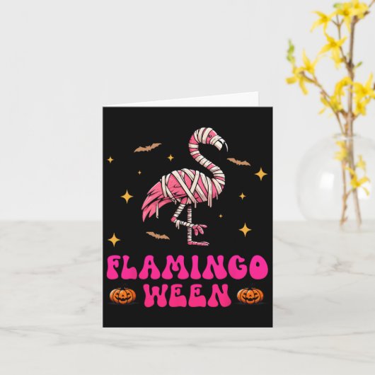 Flamingoween Flamingo Mummy Halloween Enge Kostuum Kaart (Gele Bloem)