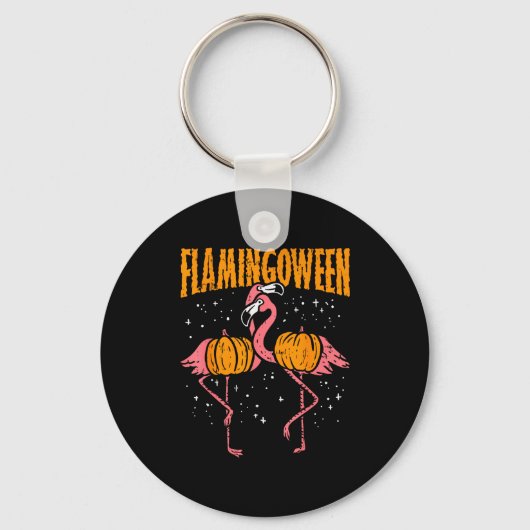 Flamingoween Pompoen Flamingo's Grappige Vogel Hal Sleutelhanger (Voorkant)