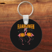 Flamingoween Pompoen Flamingo's Grappige Vogel Hal Sleutelhanger (Voorkant)