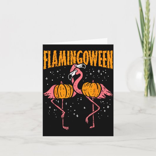 Flamingoween Pumpkin Flamingos Funny Bird Hallowee Kaart (Voorkant)