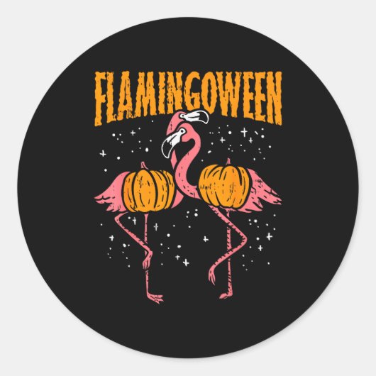 Flamingoween Pumpkin Flamingos Funny Bird Hallowee Ronde Sticker (Voorkant)
