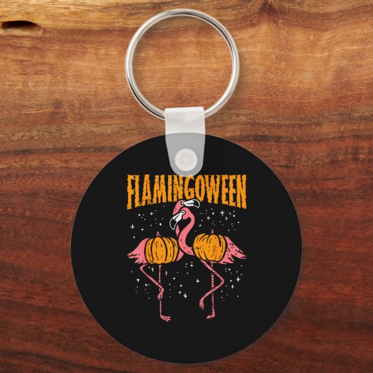 Flamingoween Pumpkin Flamingos Funny Bird Hallowee Sleutelhanger (Voorkant)