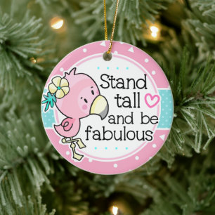 Flamingstandaard hoog en licht roze keramisch ornament