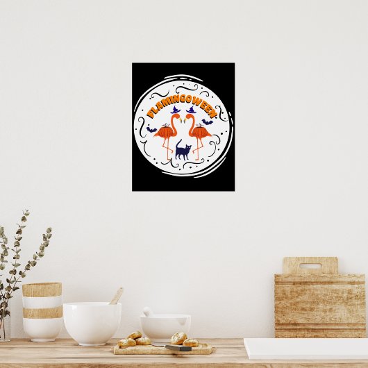 Flamingtussen  pompoen Flamingo Witch Poster (Keuken)