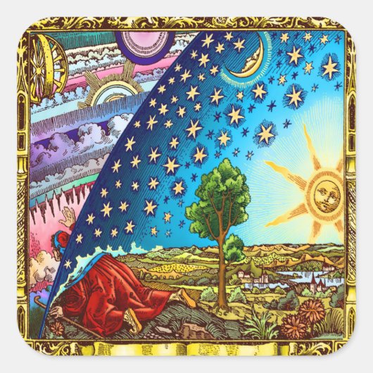 Flammarion Woodcut Flat Earth Design 2017 Vierkante Sticker (Voorkant)