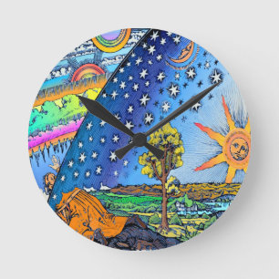 Flammarion Woodcut Flat Earth Design Square COLOR Ronde Klok