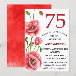 Flanders Poppy Waterverf 75ste verjaardagsfeest Kaart