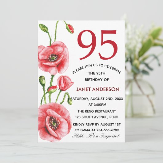 Flanders Poppy Waterverf 95ste verjaardagsfeest Kaart (Staand voorkant)