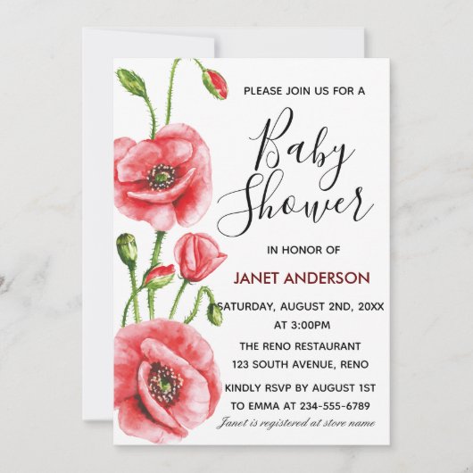 Flanders Poppy Waterverf Baby shower Kaart (Voorkant)