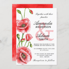 Flanders Poppy Waterverf Typography Wedding Kaart
