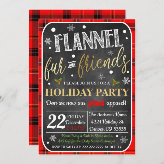 Flanel Bont & Vrienden Kerstuitnodiging Kaart (Voorkant / Achterkant)