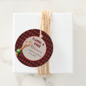 Flanel & bruisende winter rood & zwarte bruidsdouc bedankjes labels (In situ)