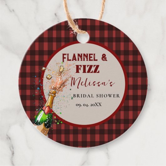 Flanel & bruisende winter rood & zwarte bruidsdouc bedankjes labels (Voorkant)