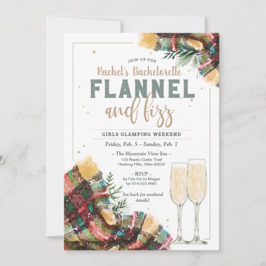 Flanel en Fizz Bachelorette Glamping Uitnodiging (Voorkant)