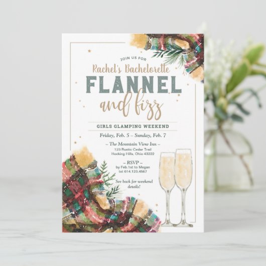 Flanel en Fizz Bachelorette Glamping Uitnodiging (Staand voorkant)