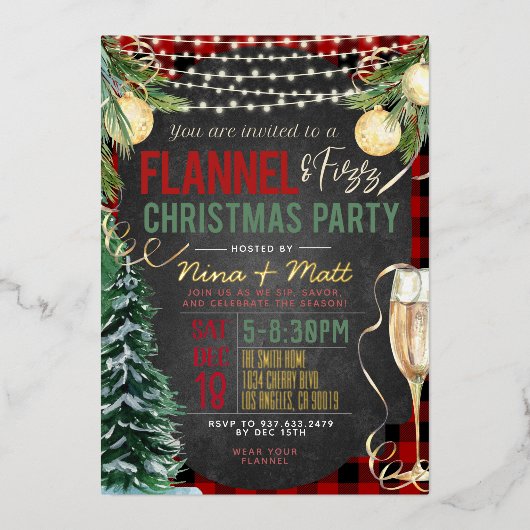 Flanel en Fizz Kerstfeest Uitnodiging (Voorkant)
