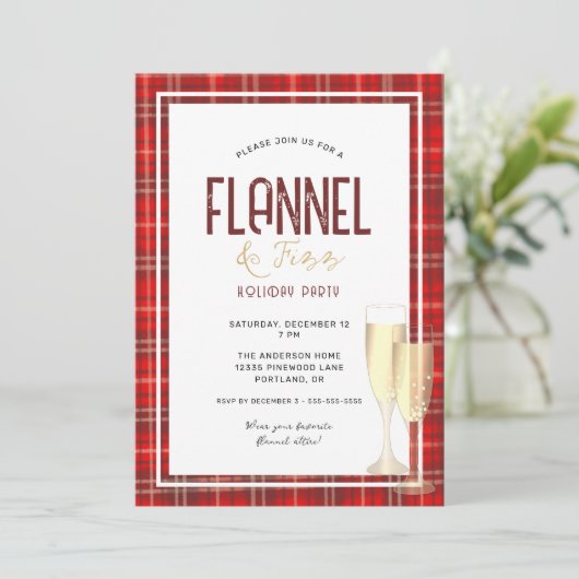 Flanel en Fizz kerstfeestje Kaart (Staand voorkant)