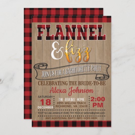Flanel en Fizz vrijgezellenfeest Kaart (Voorkant / Achterkant)