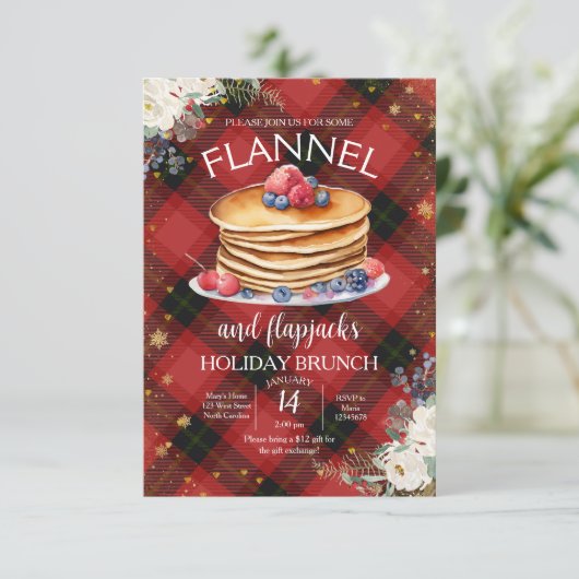 Flanel en Flapjacks Kerstbrunch Kaart (Staand voorkant)
